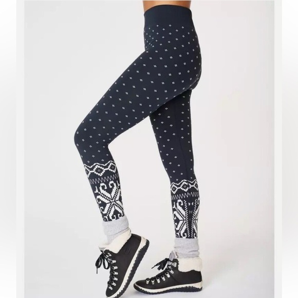 Sweaty Betty Ski Base Layer Leggings Navy Blue Fairisle Jacquard Size Medium - Picture 1 of 6